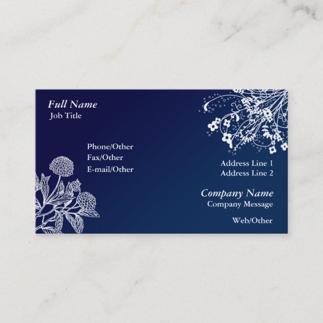 Elegant Blue, White Swirl Business Card Template (Front)