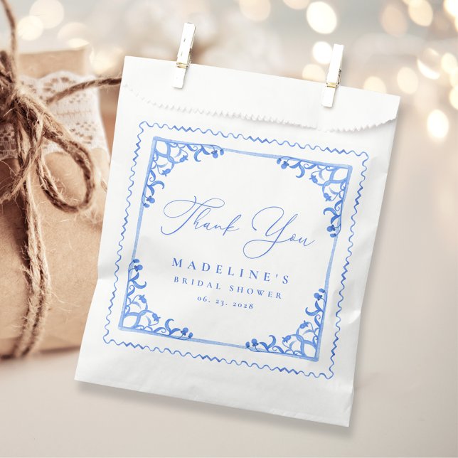 Elegant Blue White Tile Bridal Shower Favour Bags (Creator Uploaded)