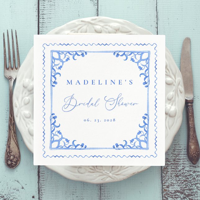 Elegant Blue White Tile Bridal Shower Napkin (Creator Uploaded)