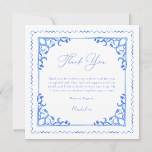 Elegant Blue White Tile Bridal Shower Thank You Card