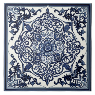 Elegant Blue & White Tile, Rose, Chinese Design Tile