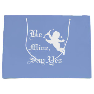 Elegant Blue & White Typography Be Mine, Say Yes Large Gift Bag