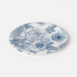 elegant blue white vintage floral pattern plate