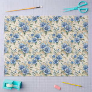 Elegant Blue & White Vintage Inspired Florals  Tissue Paper