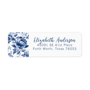 Elegant Blue White Vintage Rose Floral