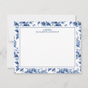 Elegant Blue White Vintage Rose Floral Card