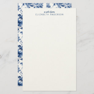 Elegant Blue White Vintage Rose Floral Stationery
