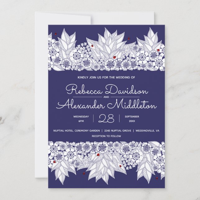 Elegant Blue White Wedding Announcement (Front)