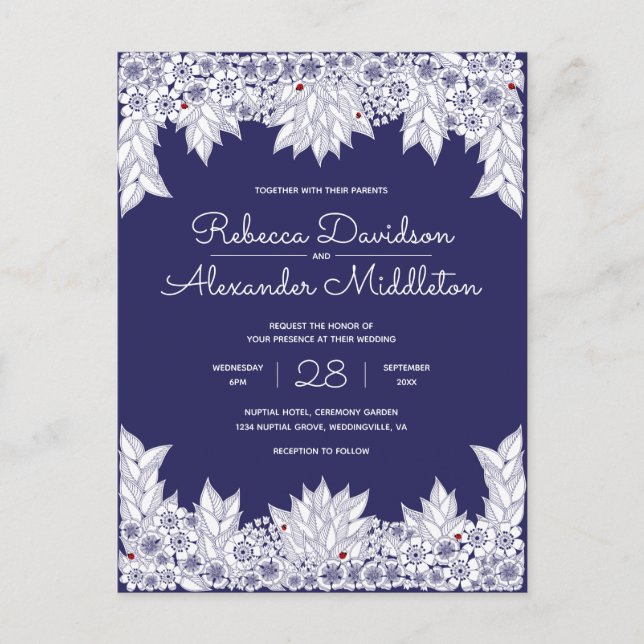 Elegant Blue White Wedding Invitation Postcard (Front)