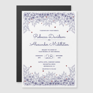 Elegant Blue White Wedding Magnetic Invitation