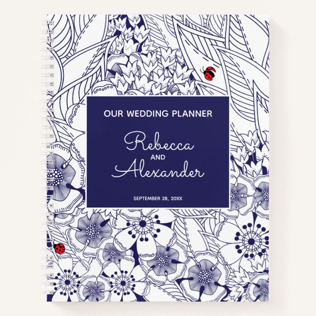 Elegant Blue White Wedding Planning Notebook (Front)