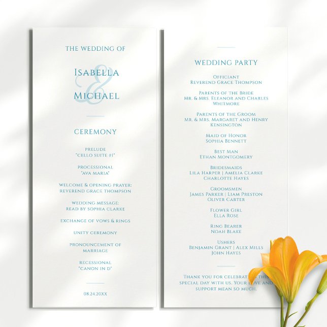 Elegant Blue White Wedding  Programme (Creator Uploaded)