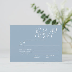 Elegant Blue & White Wedding RSVP Card