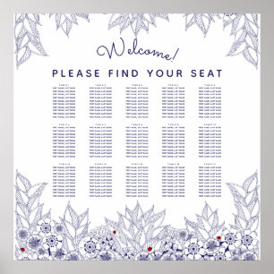 Elegant Blue White Wedding Seating Chart