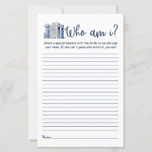 Elegant Blue Who Am I Bridal Shower Game