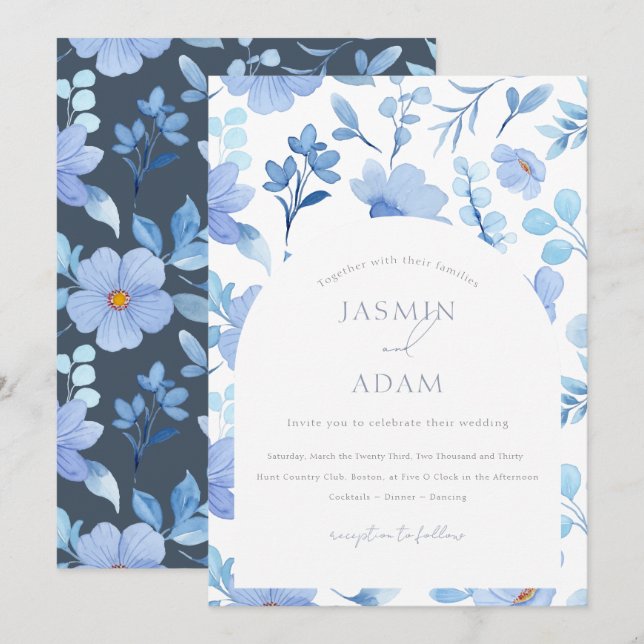 Elegant Blue Wildflower Arch Wedding Invitation (Front/Back)