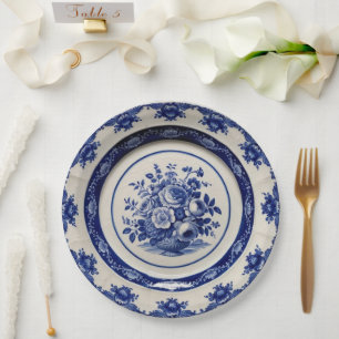 Elegant Blue wildflower Floral Ceramic Wedding Paper Plate