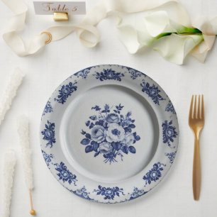 Elegant Blue wildflower Floral Ceramic Wedding Paper Plate