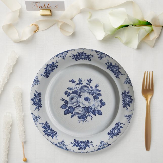 Elegant Blue wildflower Floral Ceramic Wedding Paper Plate (Wedding)