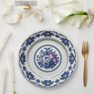 Elegant Blue wildflower Floral Ceramic Wedding Paper Plate