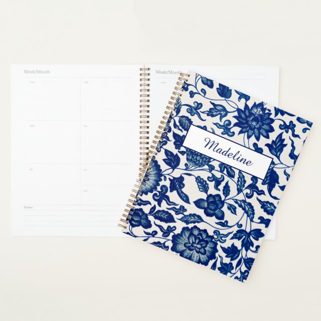 Elegant Blue Wildflower French Country Custom Name Planner (Display)