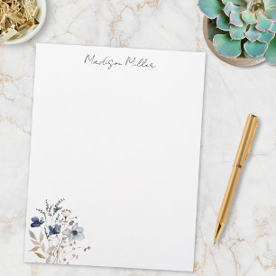 Elegant Blue Wildflower Personalised Name Floral Custom Letterhead