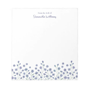 Elegant Blue Wildflower Personalised Notepad