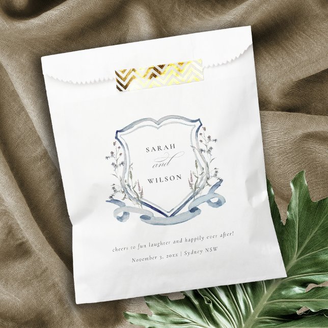 Elegant Blue Wildflower Watercolor Crest Wedding N Favour Bags (Creator Uploaded)