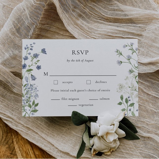 Elegant Blue Wildflower Watercolor RSVP Card  (Creator Uploaded)