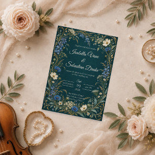 Elegant Blue Wildflower Wedding Invitation