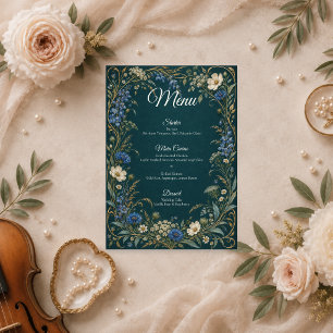 Elegant Blue Wildflower Wedding Menu