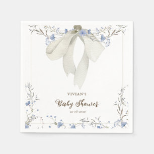 Elegant Blue Wildflowers Coquette Bow Baby Shower Napkin