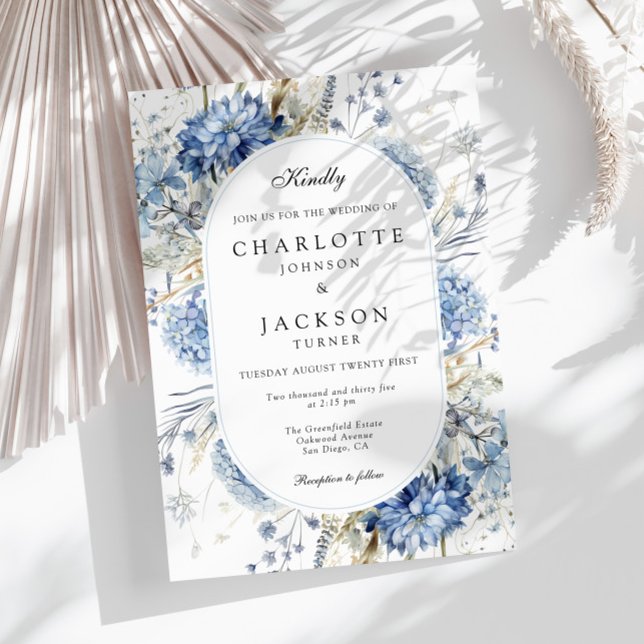 Elegant Blue Wildflowers Watercolor Floral Wedding Invitation (Creator Uploaded)