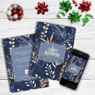 Elegant Blue Winter Botanical Christmas Corporate Holiday Card