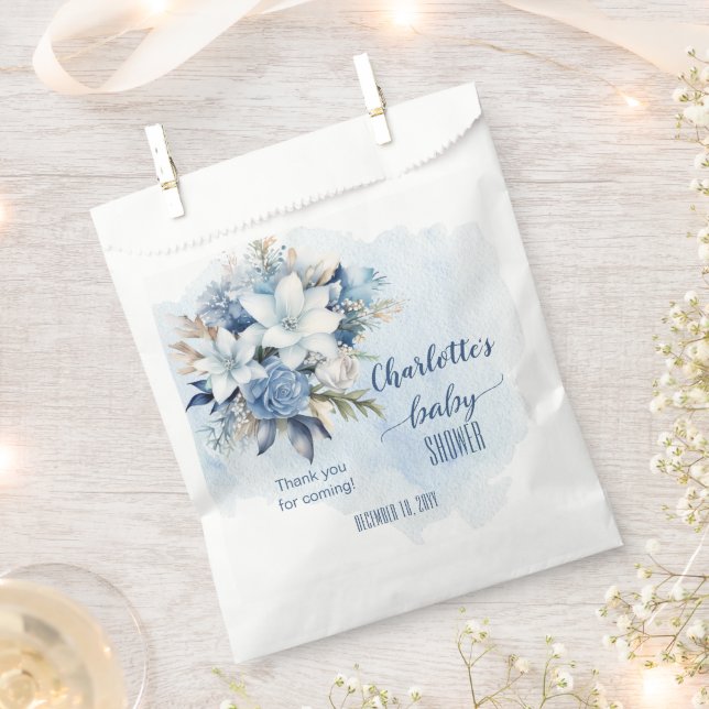 Elegant Blue Winter Floral Boy Baby Shower Favour Bags (Clipped)