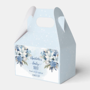 Elegant Blue Winter Floral Boy Baby Shower Favour Box