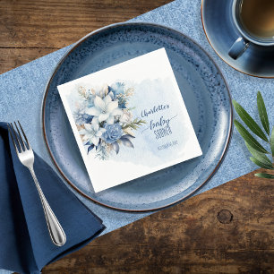Elegant Blue Winter Floral Boy Baby Shower Napkin