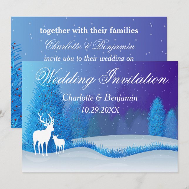 Elegant Blue Winter Snow Landscape  Wedding  Invit Invitation (Front/Back)