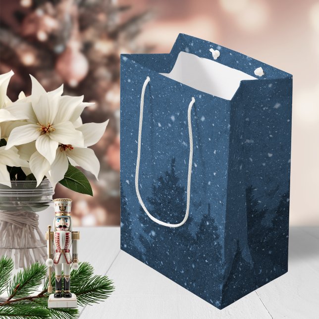 Elegant Blue Winter Snow Trees Holiday Medium Gift Bag (Elegant Blue Winter Snow Trees Holiday Medium Gift Bag)
