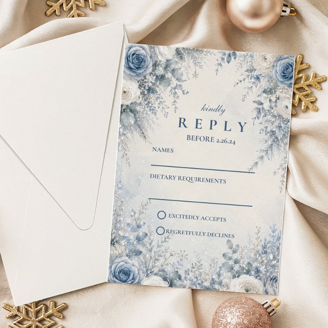 Elegant Blue Winter Wedding RSVP Card (Creator Uploaded)