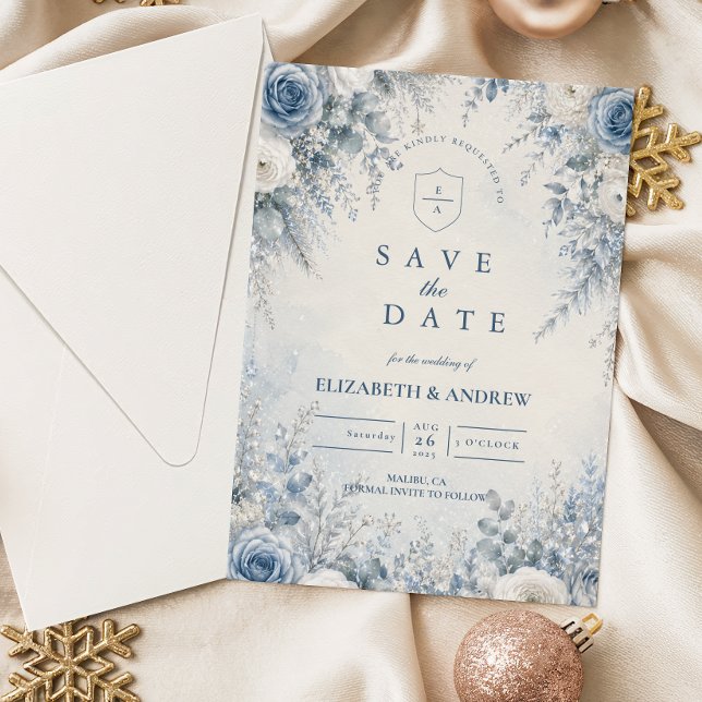 Elegant Blue Winter Wedding Save The Date (Creator Uploaded)