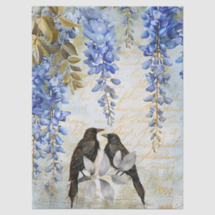 Elegant Blue Wisteria & Ravens Decoupage Paper