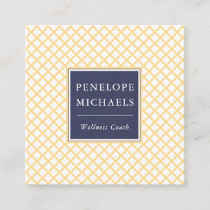 Elegant Blue with Yellow Trellis Pattern Square Business Card
