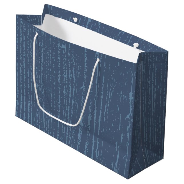 Elegant Blue Wood Grain Large Gift Bag (Front Angled)