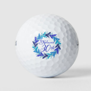 Elegant Blue Wreath 30th Birthday Golf Balls