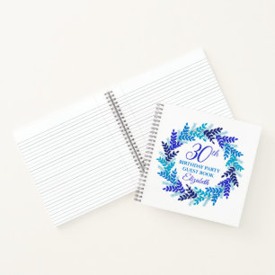 Elegant Blue Wreath 30th Birthday Party Guest Book