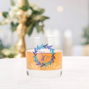 Elegant Blue Wreath 30th Birthday Party Whiskey Glass