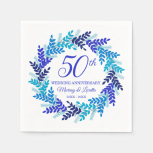 Elegant Blue Wreath 50th Anniversary Party Napkins