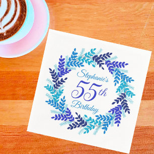 Elegant Blue Wreath 55th Birthday Party Napkin