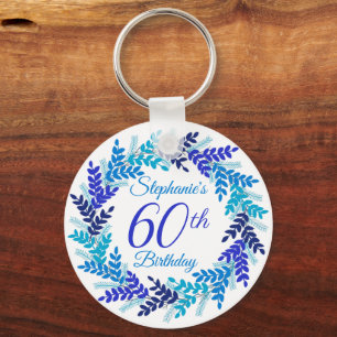 Elegant Blue Wreath 60th Birthday Keychain
